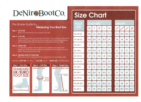 De Niro Riding Boots Size Chart