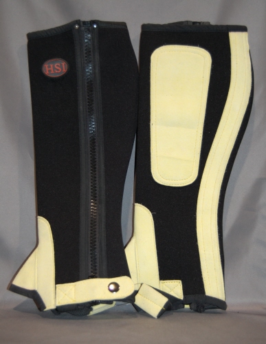 Neoprene Riding Chaps Equestrian Schooling Half Chaps/Black&Canary Yellow Neoprene Chaps